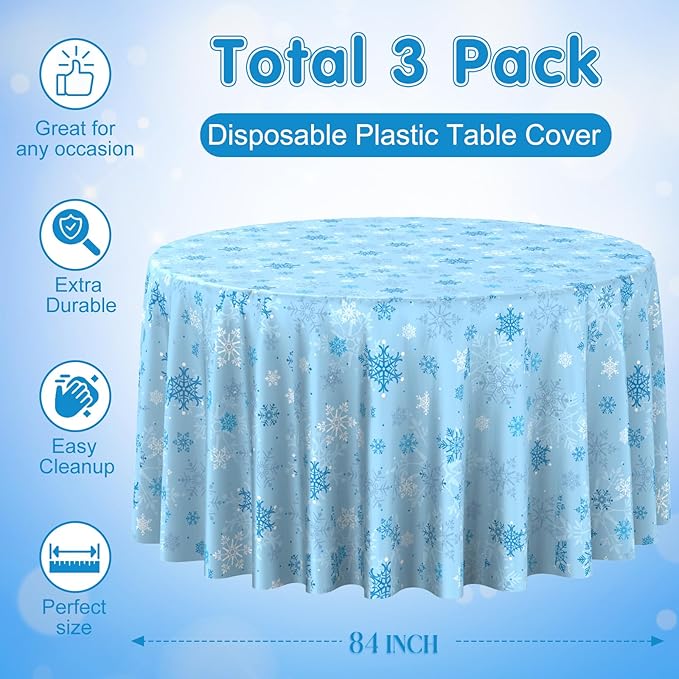 3Pcs Christmas Snowflake Plastic Party Tablecloth Decorations, Disposable Light - Image 2