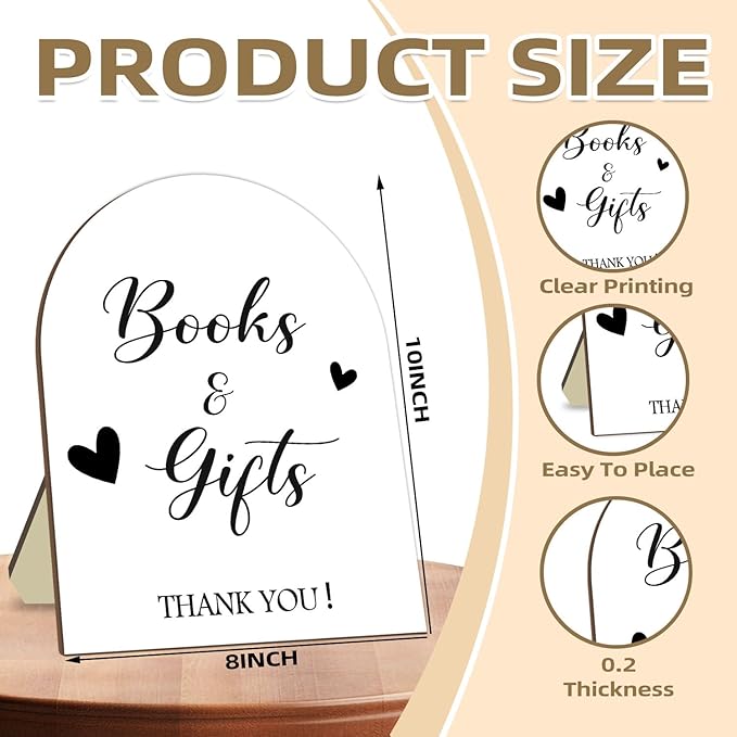 Books & Gifts Minimalist Decor Baby Shower Welcome Sign, 8 * 10IN - Image 2