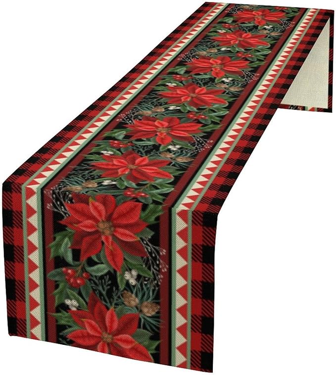 Christmas Table Runner, Seasonal Winter Xmas Holiday Plaid Table Cloth Kitchen by Unknown