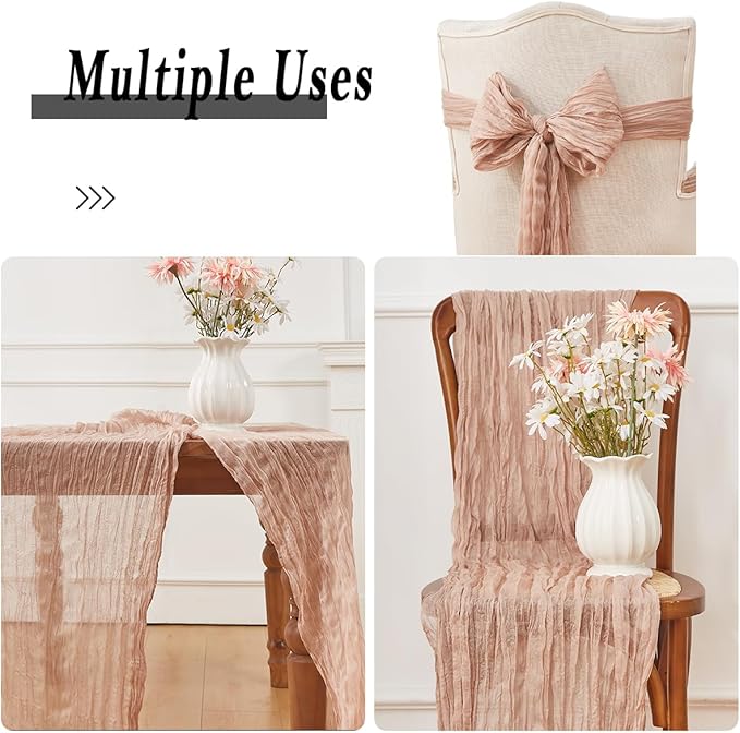 Nude 2 Pack Cheesecloth Table Runner 120 Inch 10 FT Boho Rustic Gauze - Image 3