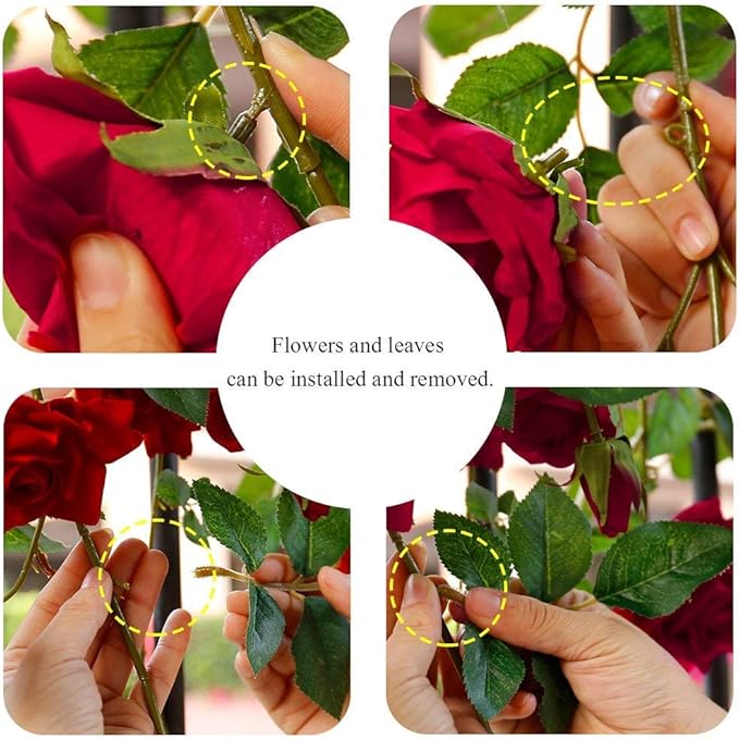Veryhome Rose Vine Artificial Flower Garland Fake Hanging Rose Ivy Plants 6ft - Image 6