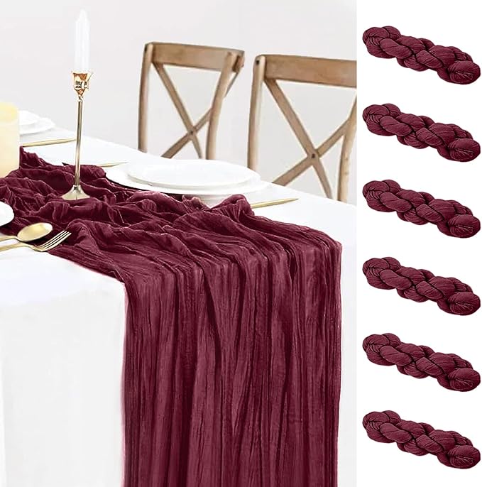 6 Pack Burgundy Table Runner Cheesecloth Gauze Red Table Runner 35x120 Inch by BlueTopCoLtd