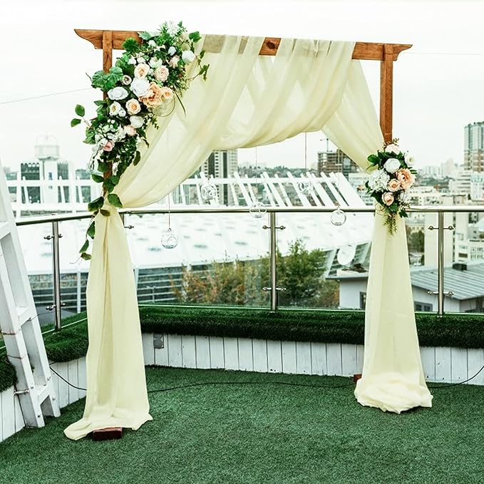 Wedding Arch Draping Fabric Beige Arch Drapes Sheer Backdrop Curtain - Image 5