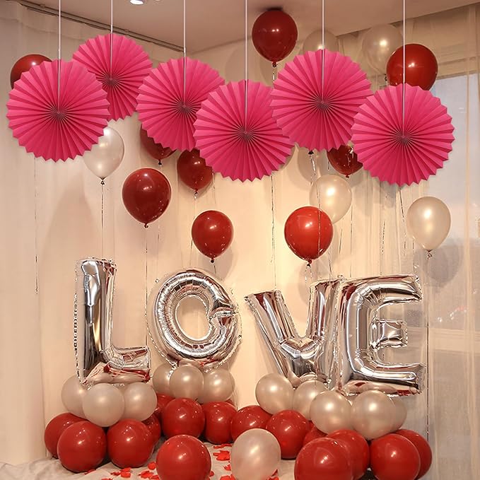 Red Birthday Decorations, DIY Red Paper Fans Hanging Decoration, Party Supplies - Image 4