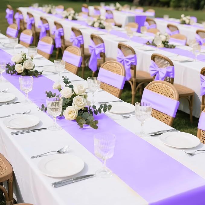 SHEJIZE 2 Pack Lavender Satin Table Runner 12x108 Inches Long, Bright Silky - Image 6