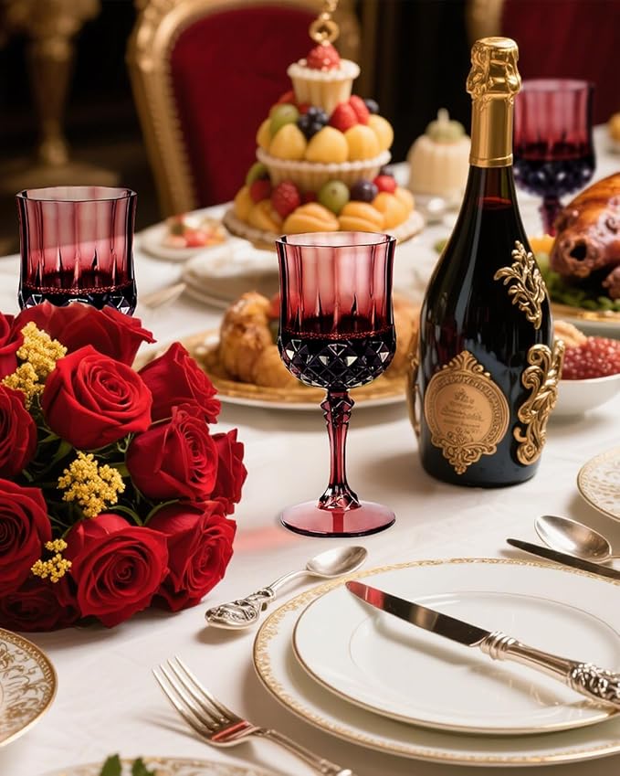 Ciaell 24PCS Burgundy Plastic Wine Glasses - 7 Oz Plastic Goblets - Image 2