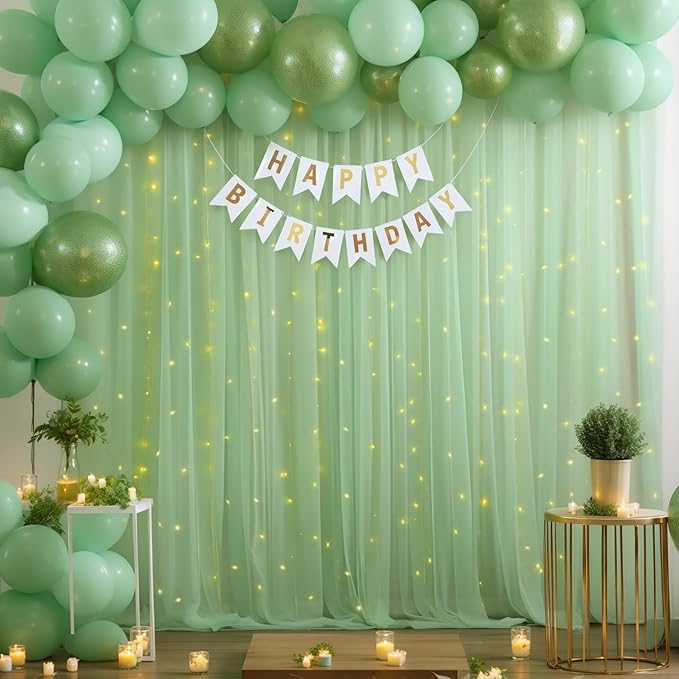10×10ft Green Tulle Backdrop Curtain - Image 4