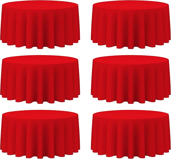 BRILLMAX 6 Pack Red Round Tablecloths 132 Inch by BRILLMAX