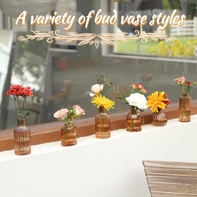 Bud Vases Set of 12, Amber Vase Small Glass Vases - Image 3