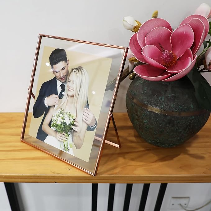 Rose Gold Floating Frame, For Picture 9x11, Tabletop Shelf Photo Frame - Image 6