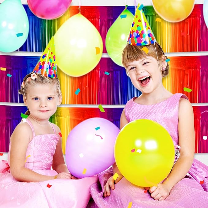 3 Pack 10 Feet Dark Rainbow Foil Fringe Garland Metallic Tinsel Streamers - Image 3