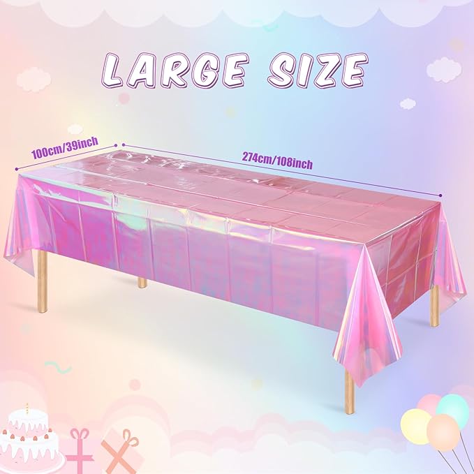 3 Pack Iridescent Plastic Tablecloth, Shiny Disposable Laser Rectangle Table - Image 2