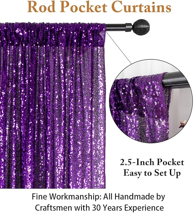 ShinyBeauty Sequin Backdrop Curtain Purple 5FTx10FT Sparkly Wedding Drapes - Image 3