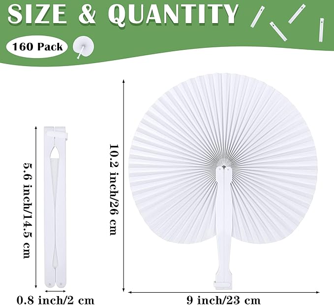 MCEAST 160 Pack Folding Wedding Paper Fans White Handheld Folding Fan Round - Image 2