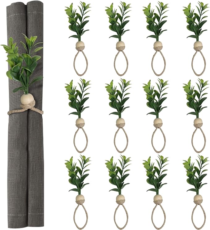 MAOANME Napkin Rings Set of 12, Rustic Eucalyptus Napkin Holder Rings by MAONAME