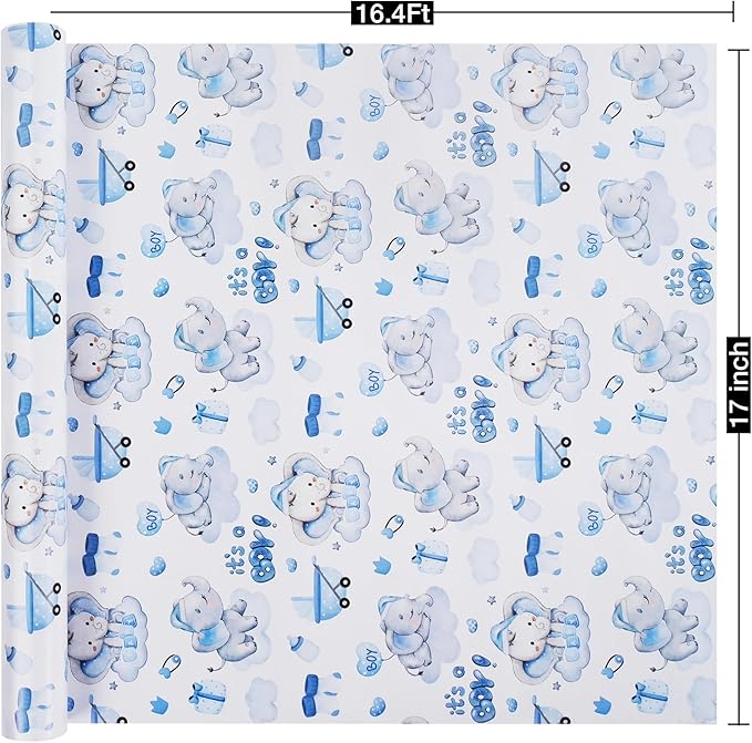 Aimyoo Blue Baby Shower Wrapping Paper Roll - Image 3