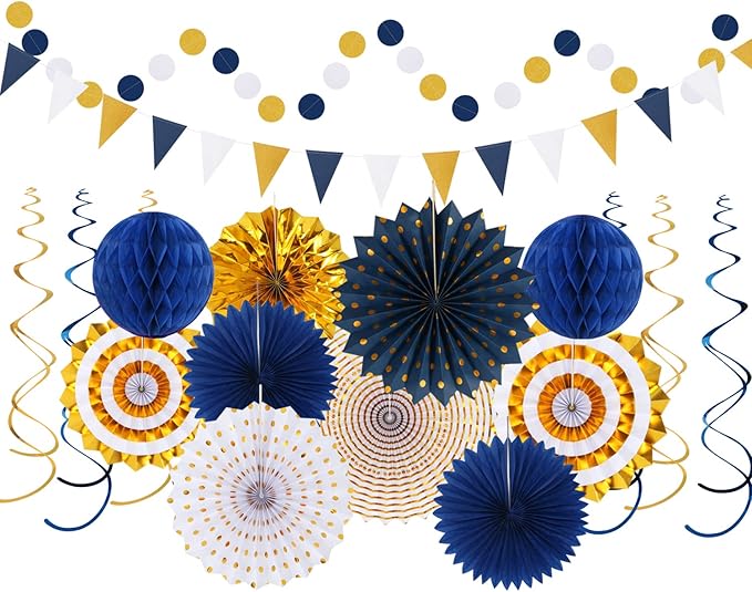 Navy-Blue White-Gold Graduation Party-Decorations - Image 4