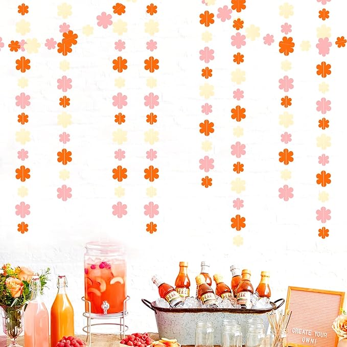 Orange-Pink Fall Party-Decorations Streamers-Garland - 52ft Boho Flower Hanging - Image 5