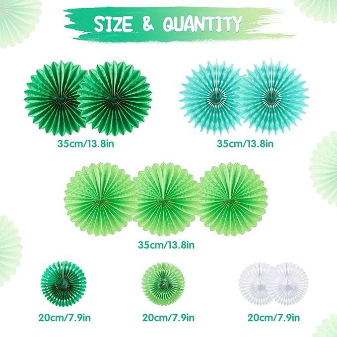 SUNBEAUTY Pack of 11 Green White Party Decoration Hanging Honeycomb Round Paper - Image 2