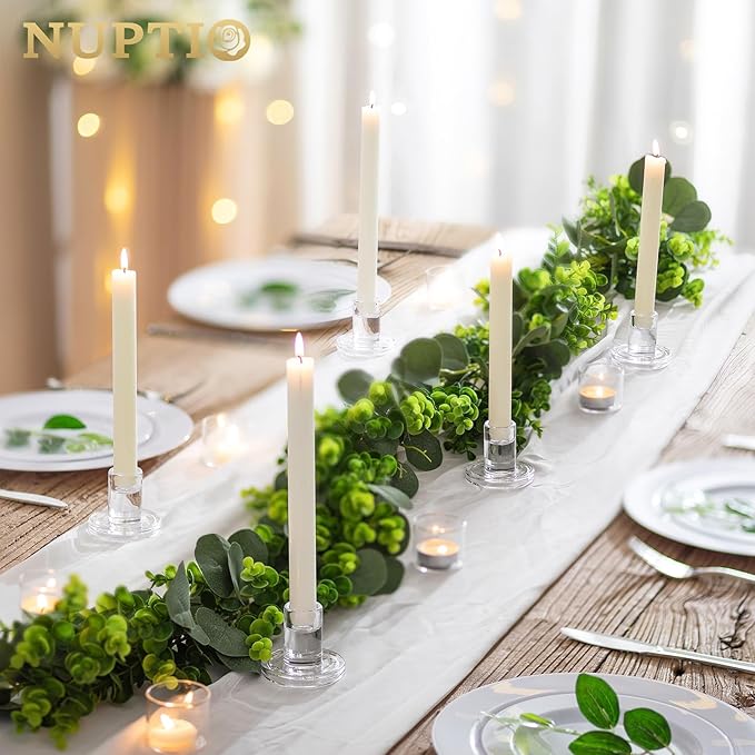 NUPTIO Glass Taper Candle Holders: Set of 2 Clear Small Candlestick Tapered - Image 3