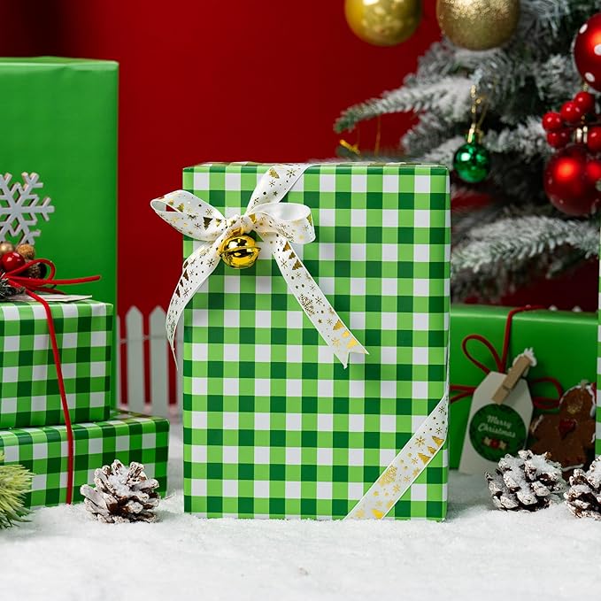 Burymento Green Checkerboard Wrapping Paper, Gift Wrap - Image 3