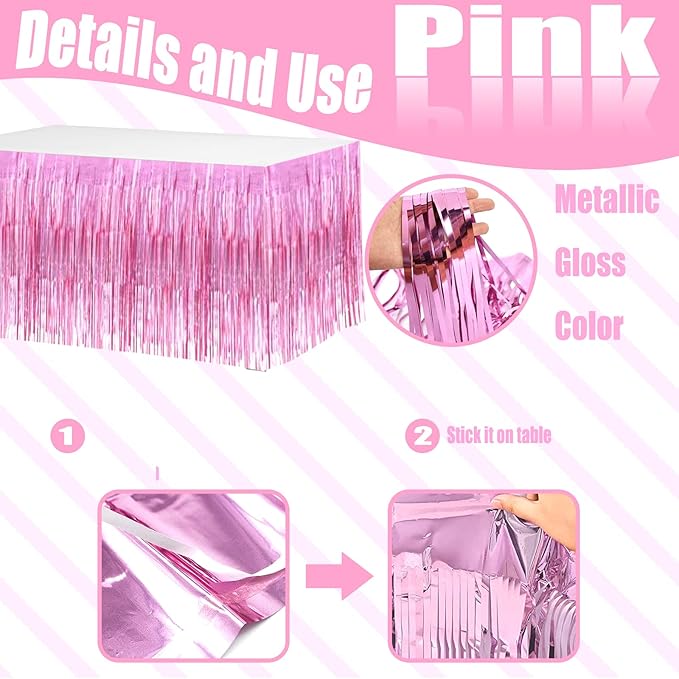 4 Pack 29x108 Inch Valentine's Day Metallic Foil Fringe Tinsel Table Skirts - Image 3