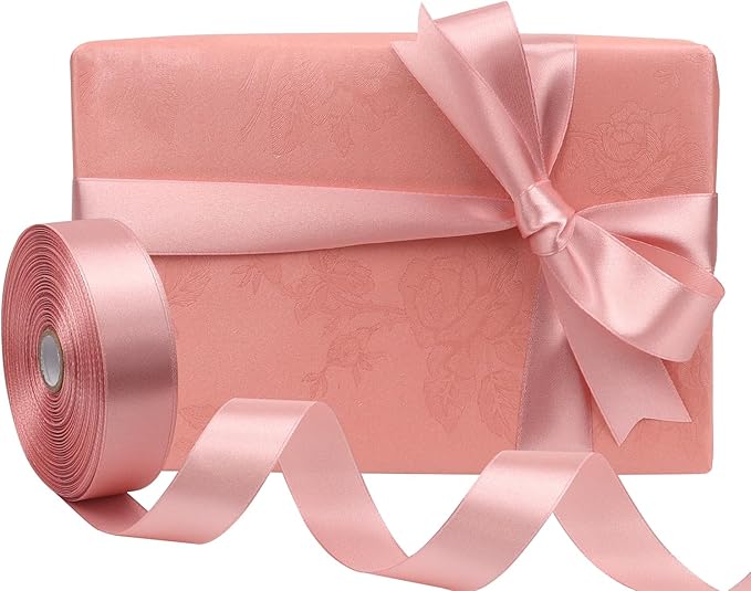Rose Gold Solid Satin Ribbon 1 Inch 50 Yards Solid Polyester Fabric Ribbon - Image 5