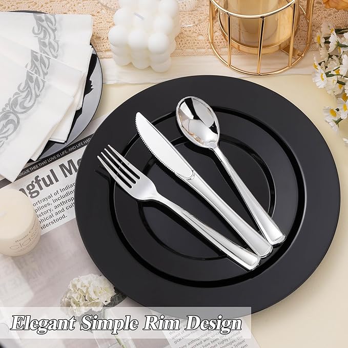 200PCS Black Plastic Plates Set, 100 10.25 inch Dinner Plates and 100 7.5 inch - Image 5