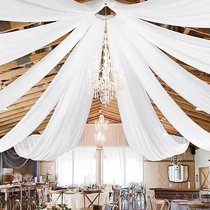 8 Panels White Ceiling Drapes for Wedding 5ftx20ft Chiffon Fabric Arch Draping by REWOMC