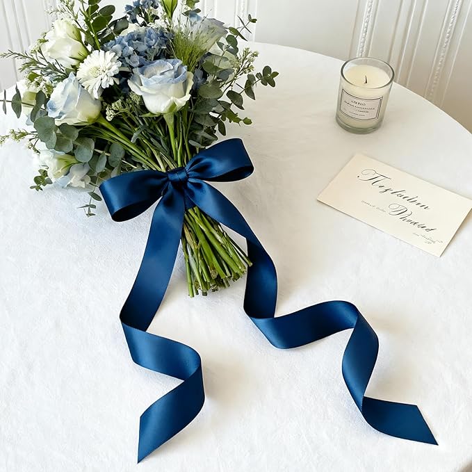 NESCCI 100 Yards Ribbon, 1-1/2 Inch Dark Blue Satin Ribbon, Single Face Satin - Image 4