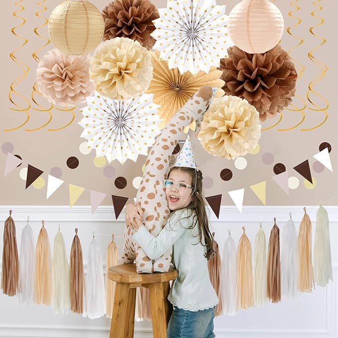Boho Baby-Shower White-Brown Champagne Fall Party-Decorations - Image 6
