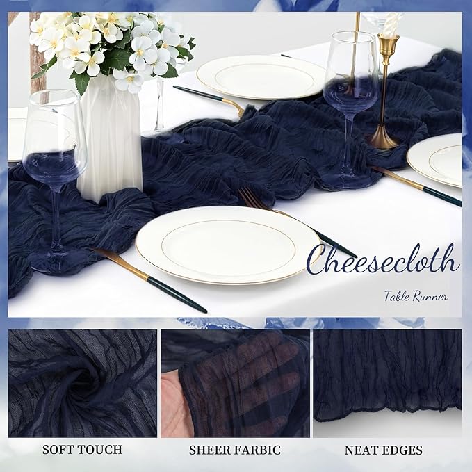 20 Pack Navy Blue Cheesecloth Table Runner 10FT Boho Fabric Rustic Cheese Cloth - Image 3