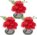 Red Orchids Artificial Flowers Faux Orchids Arrangement in Black Glass Vases by Oairse