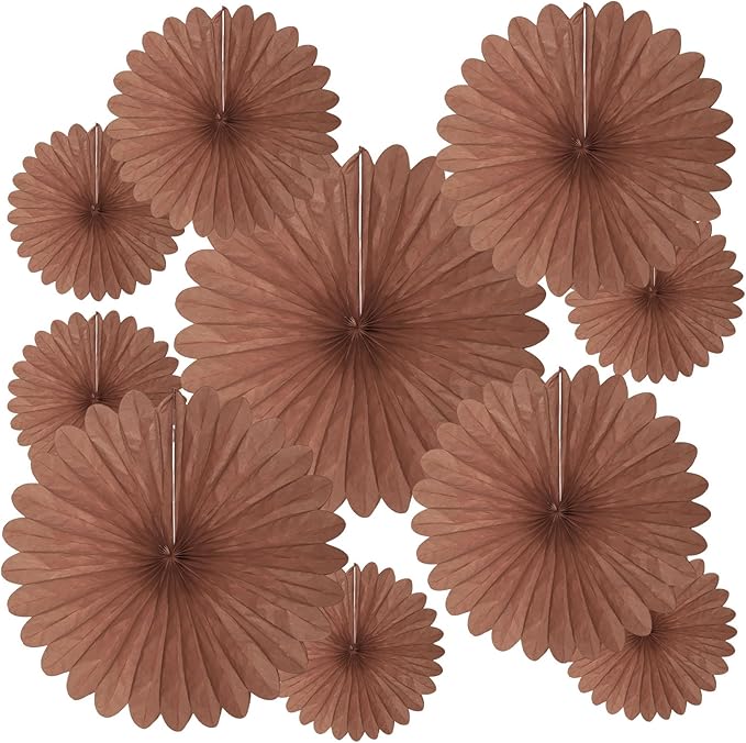 20 Pcs Deep Brown Hanging Paper Fan, Round Paper Fans Decorations Set by Tisspoms