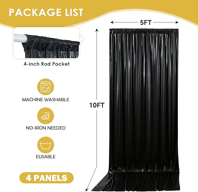 gogoparti 20x10FT Black Sequin Backdrop Curtain - Image 6