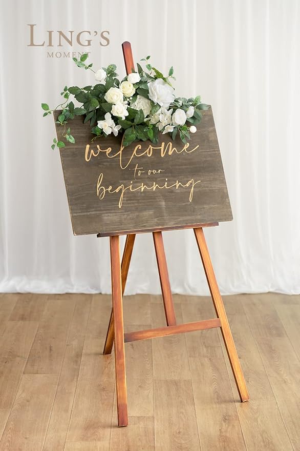 Ling's Moment Wedding Floral Swag Welcome Sign Artificial Flowers Backdrop - Image 3