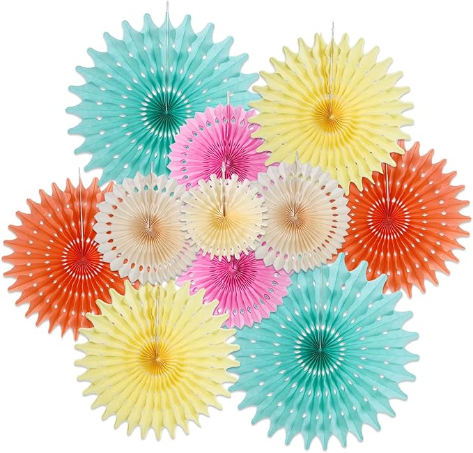 SUNBEAUTY Pack of 11 Peach Pink Yellow Mint Green Hanging Honeycomb Round Paper by SUNBEAUTY