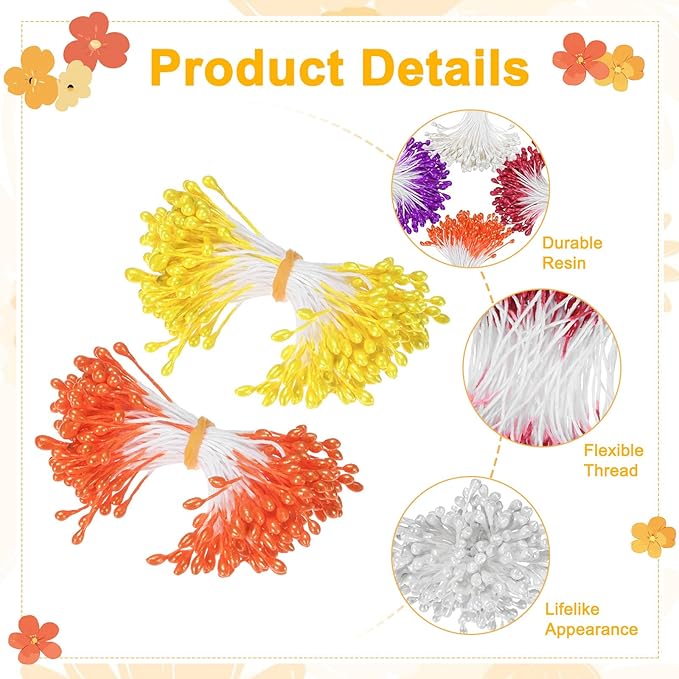 900-Pack Flower Stamens for Crafts, 5mm Double Heads Artificial Pearl Floral - Image 2