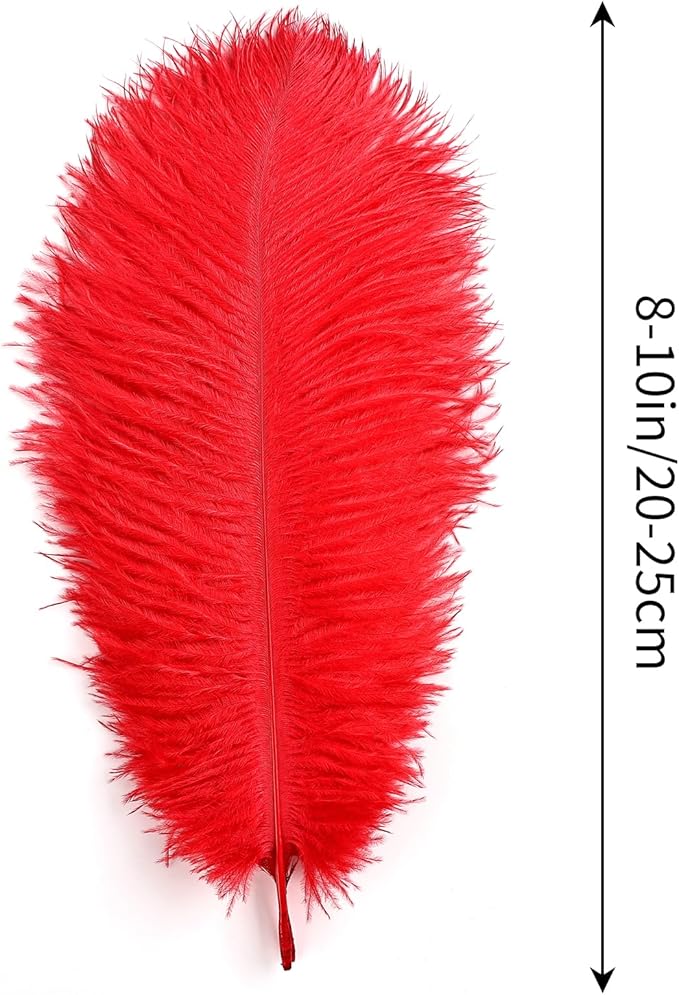 THARAHT 24pcs Red Ostrich Feathers Natural Bulk 8-10Inch 20cm-25cm - Image 2