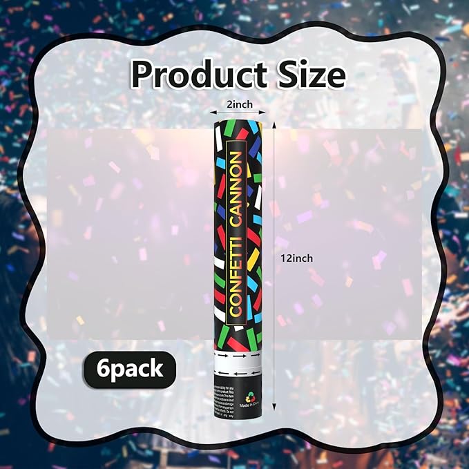 6 Pack Colorful Confetti Poppers, 12 Inch Biodegradable Confetti Cannon Party - Image 2