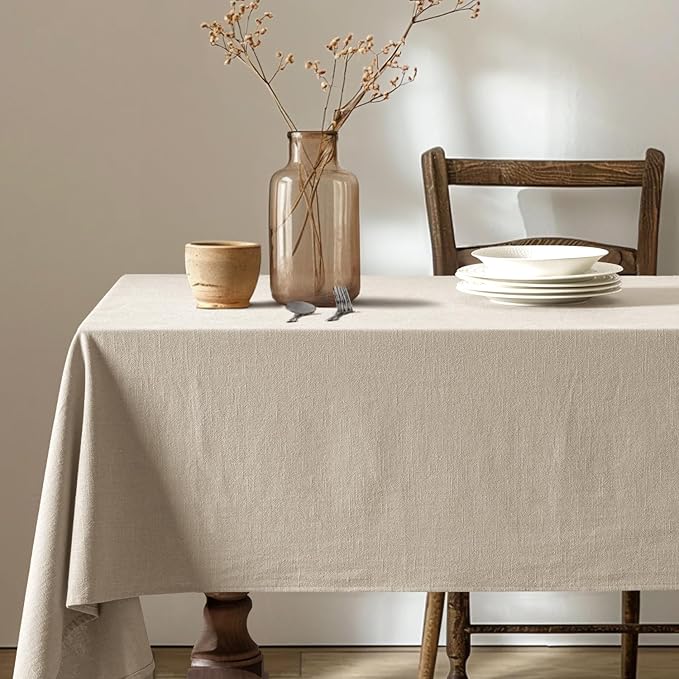MIULEE Natural Linen Cotton Blend Tablecloth Rectangle, Luxury Waterproof Stain by MIULEE