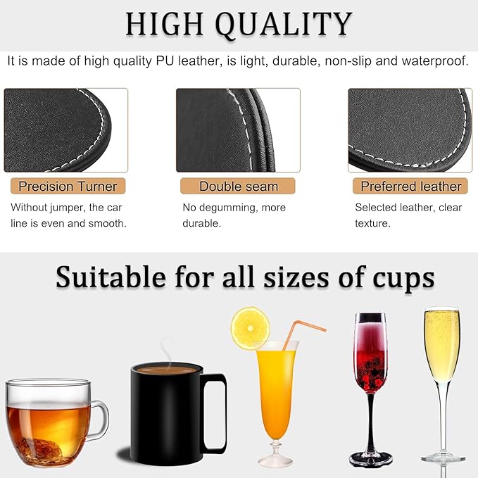 Custom Coasters Set of 6, Personalized Leather Coasters - Image 3