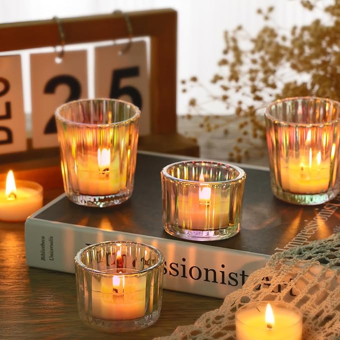 24 Pcs Ribbed Iridescent Votive Candle Holders - Image 3