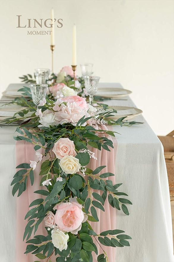 Ling's Moment Arch Flower Garland - 6FT Eucalyptus & Rose - Sweetheart Table - Image 3