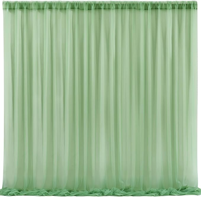 10x10 Green Tulle Backdrop Curtains by WishCare