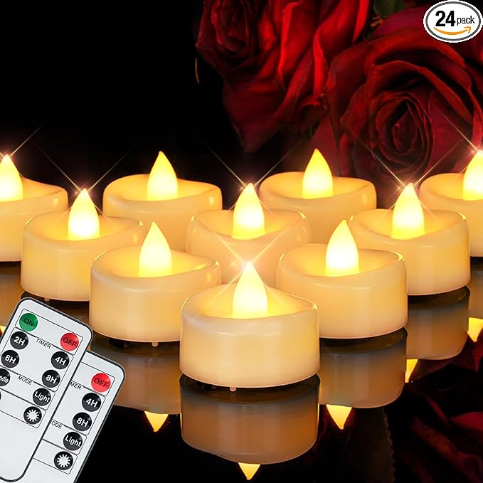Remote Candles, 24 Pack Flameless Tea Lights Candle Battery Operated, 400+Hours by Merrynights