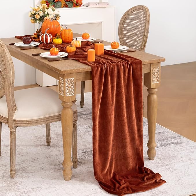 Terracotta Velvet Table Runner 3 Pack Fall Thanksgiving Burnt Orange Table - Image 4