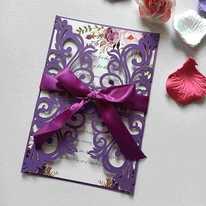 25PCS Dark Purple Laser Cut Wedding Invitations Cards by Unknown