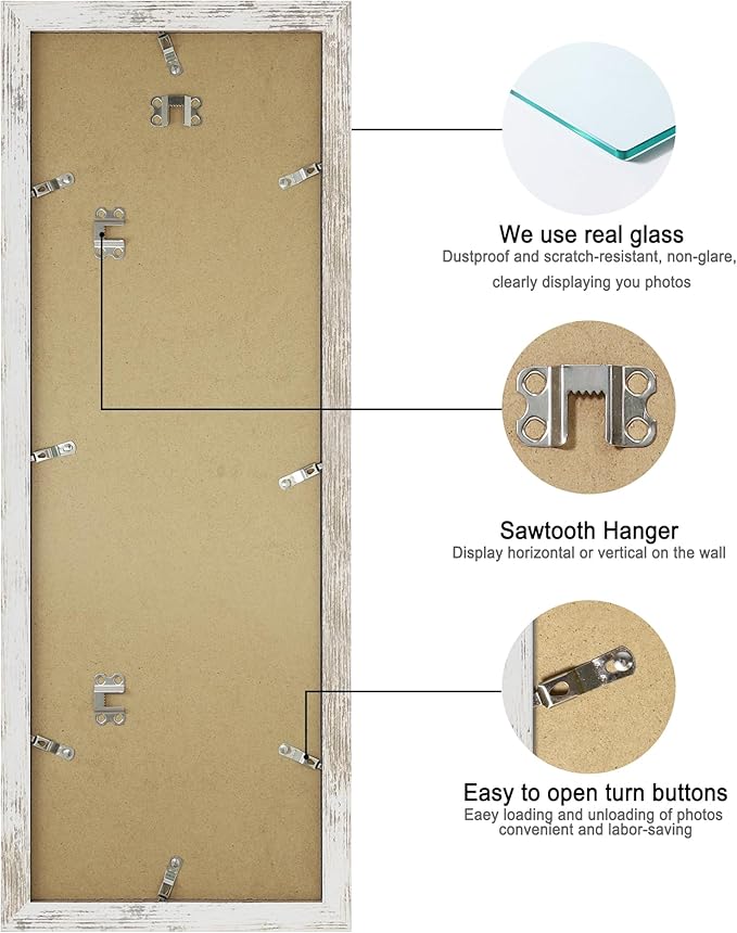 8x24 Picture Frame 2 Pack, Distressed White Wood Frame - Image 6