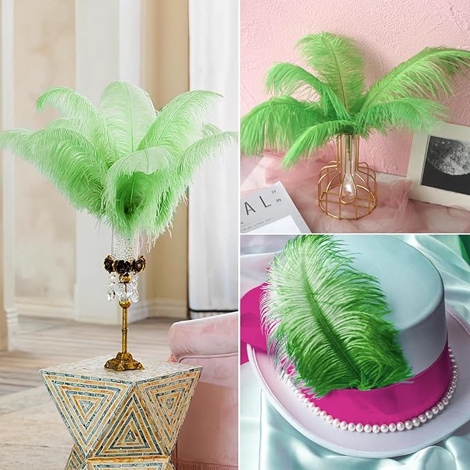 NEWONG 30pcs Fruit Green Ostrich Feathers Natural Bulk 8-10inch Vase Craft - Image 7